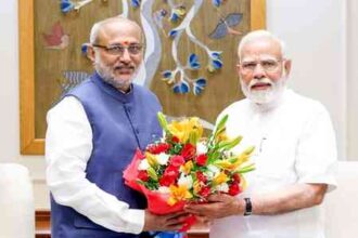 उपराष्ट्रपति पद के लिए नामांकन दाखिल करते सीपी राधाकृष्णन, साथ में पीएम मोदी और भाजपा के वरिष्ठ नेता।