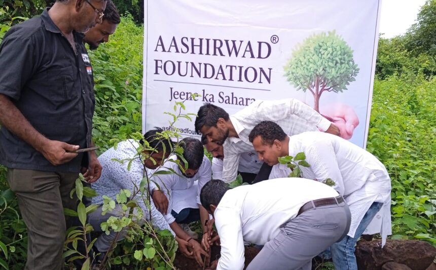 भाईंदर पश्चिम के उत्तन इलाके में आशिर्वाद फाऊँडेशन द्वारा वृक्षारोपण और स्वतंत्रता दिवस समारोह के दौरान पौधे लगाते सदस्य