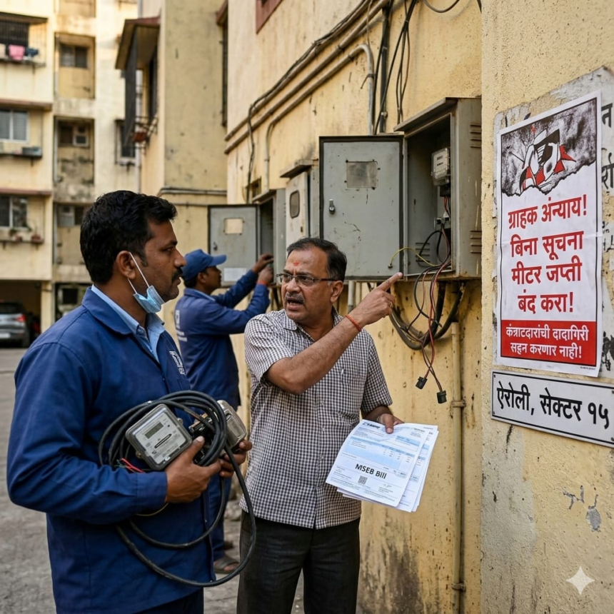 ऐरोली सेक्टर-15 में महावितरण द्वारा बकाया बिल के नाम पर मीटर हटाने से उपभोक्ताओं में नाराजगी, सामाजिक कार्यकर्ता ने जांच और कार्रवाई की मांग की